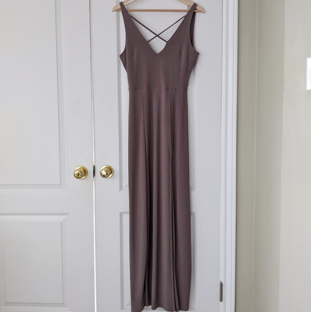Taupe Maxi Dress with Straps Crossing